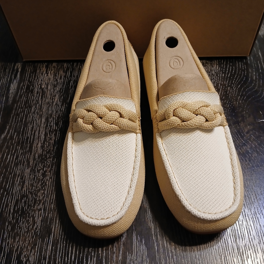 Rothy's Cream and Tan Braided Moccasin Flats